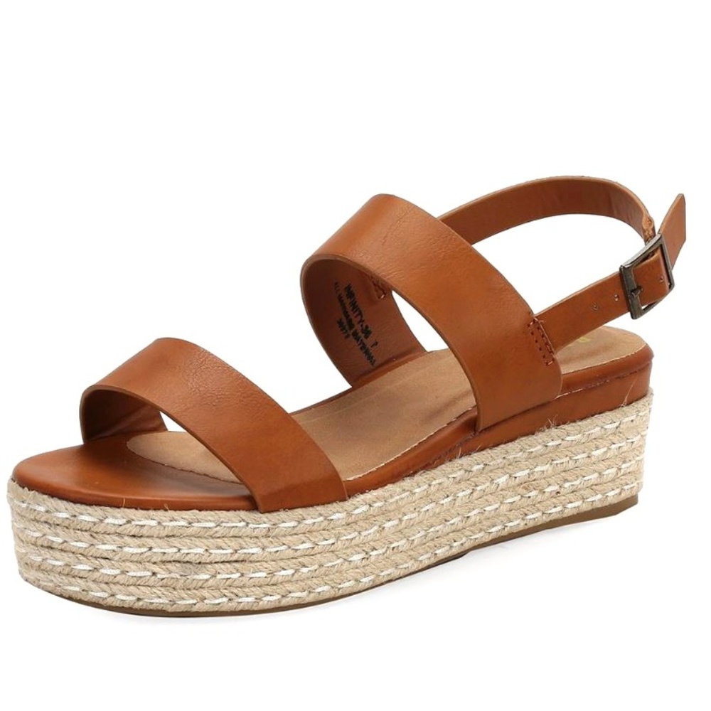 New Tan Two Band Platform Espadrille Sandals - Picture 1 of 4